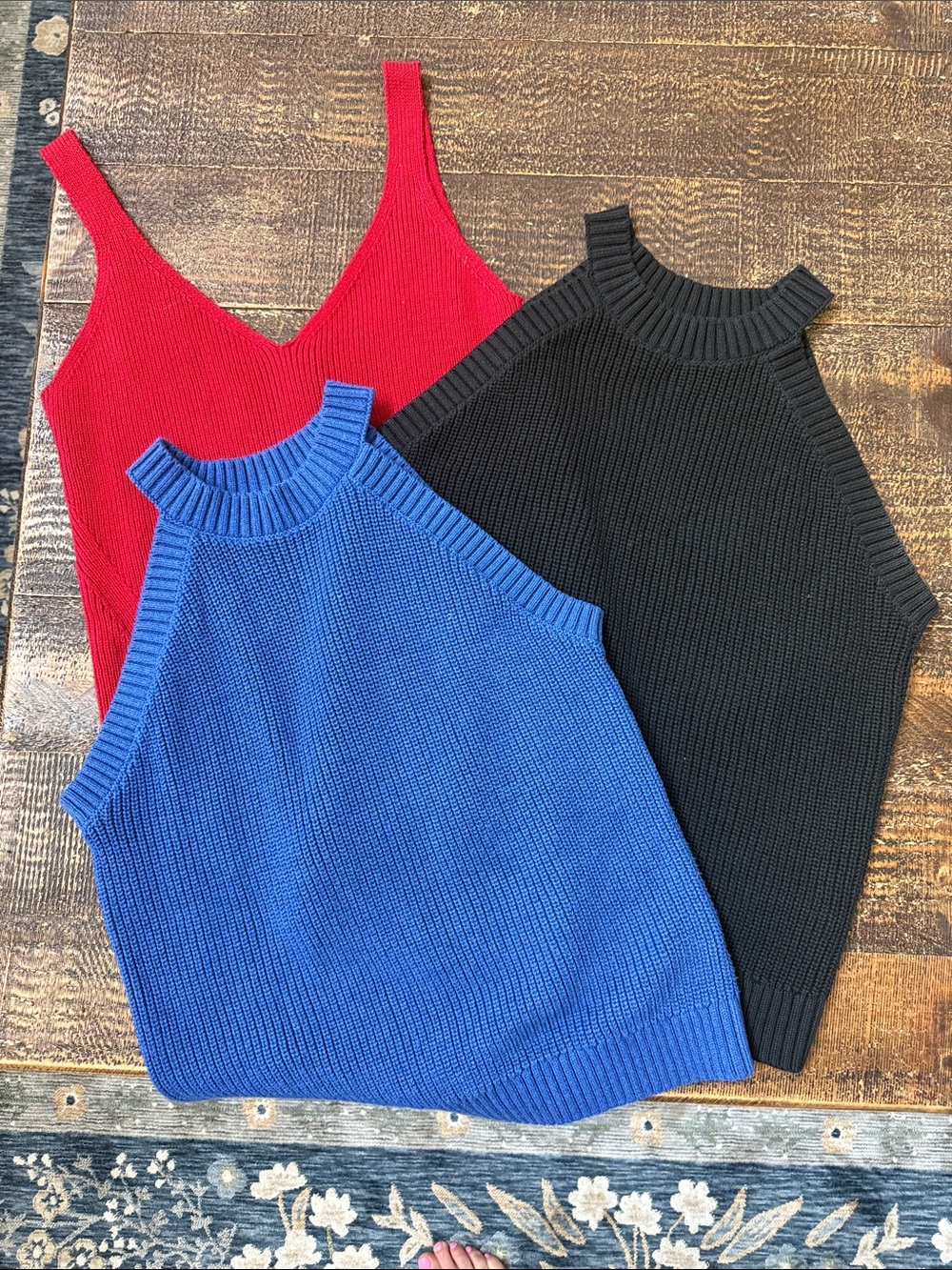 Qty 3 Old Navy Red, Royal Blue & Black Knit Tank Tops - Picture 2 of 8